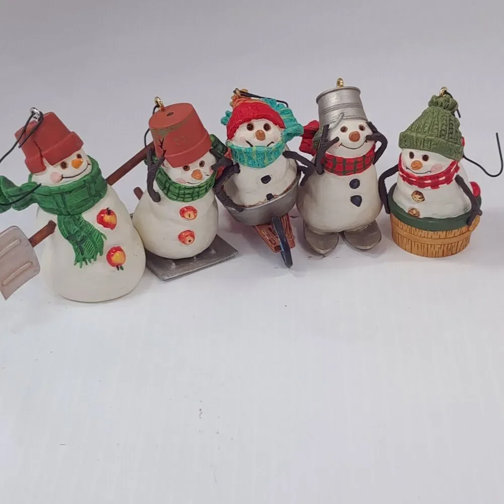 Vintage Hallmark Jan Karon Mitford Snowman Jubilee Ornament set 5 2000 Christmas